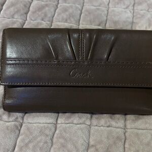Coach Dark Brown Leather Fold-Over Wallet